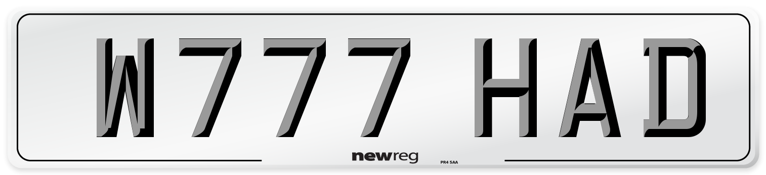W777 HAD Number Plate from New Reg